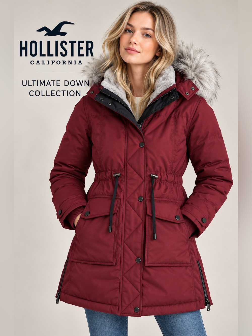 Hollister Ultimate Down 650 Fill Faux Fur Parka NWT XXS